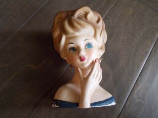 Vintage Lady Head Vase 1950s Blue Eyes - Earrings 6