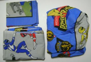Vintage 1994 Power Rangers Twin 1 Flat 1 Fitted 1 Pillow Case Sheet Set Crafting