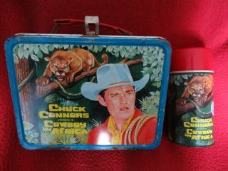 Vintage Rare 1968 Chuck Conners Cowboy In Africa Metal Lunch Box & Thermos