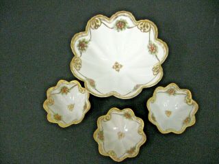 Vintage ANTIQUE NIPPON HAND - PAINTED Footed PORCELAIN 6 