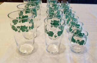 21 Piece Set Vintage Federal Glass Southern Ivy Glasses Juice Water Tumbler