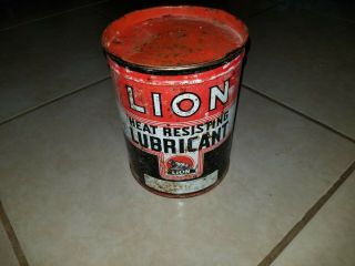 Lion Oil 5 Lb Grease Can,  Antique,  1950s,  Vintage,  Rare