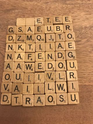 Vintage 62 Scrabble Tiles Small 1/2 Inch Patina Wood Letters Arts And Crafts