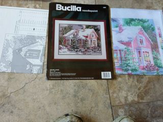 Vtg 1994 Bucilla Needlepoint Pattern & Color Canvas Holiday House 4681 16x12