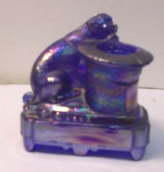 Vintage Joe St.  Clair Blue Carnival Glass Dog With Top Hat