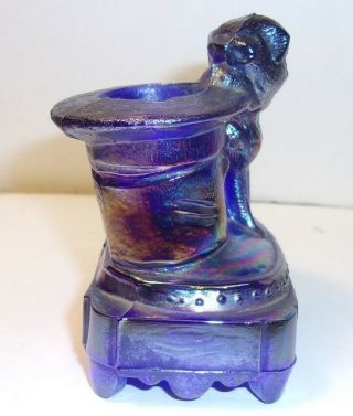 Vintage Joe St.  Clair Blue Carnival Glass Dog with top hat 2