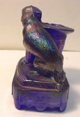 Vintage Joe St.  Clair Blue Carnival Glass Dog with top hat 4