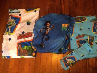 Vintage Disney Toy Story Buzz Light Year Woody Twin Bed Sheet And Curtains