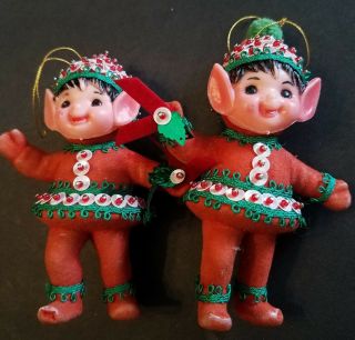 Vtg 1979 Holiday Ind Beaded Pixie Elves Elf Ornaments Completedhtf Sequins Beads