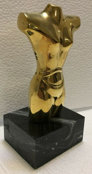 Vintage Art Deco Solid Brass Dress Form Sculpture Marble Paper Weight Trophy