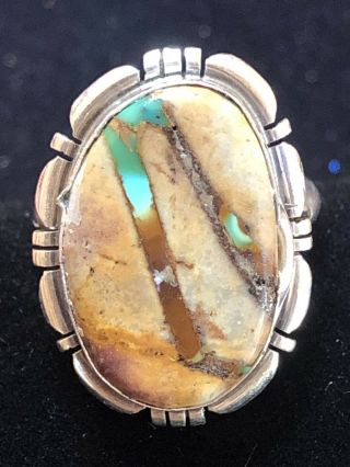 Vintage Sterling Native American Ring Signed E Etsitty Boulder Ribbon Turquoise