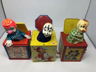 Vintage Jack In The Music Box Mattel Kids Tin Toys 1950s? Clown Mother Goose