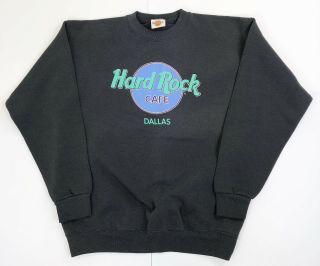 Vintage 90s Hard Rock Cafe Sweatshirt Dallas Save The Planet Black/gray Large