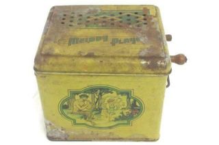 Vintage Tin Melody Player Roller Organ Box Toy Crank Paperwork Worn