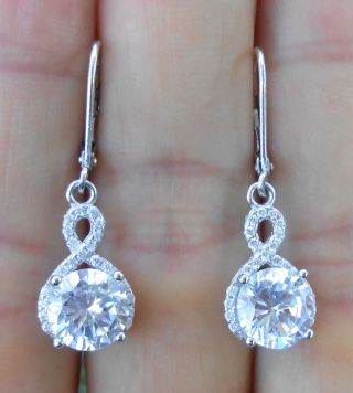 5.  02ctw White Sapphire Estate Vintage Solid Sterling Silver Leverback Earrings
