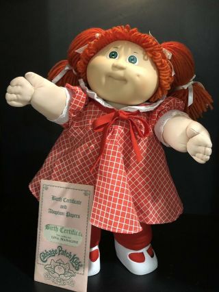 1983 Vintage Coleco Cabbage Patch Kid Red Hair Green Eyes Dress & Shoes