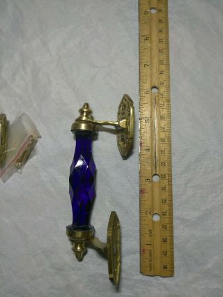 Vintage Brass Cabinet Handle With Blue Glass/crystal Handle.
