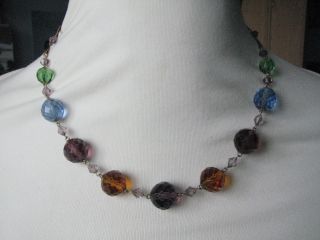 Vintage Deco Czech Multi Coloured Faceted Glass Beads Necklace