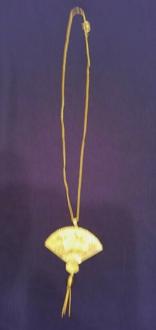 Vintage Gold Asian Fan Pendant Charm Necklace Collapsible Articulated 3