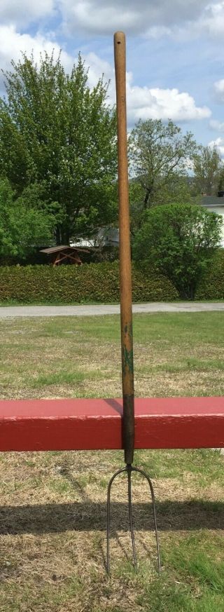 Great Vintage 3 Prong Pitch Fork Hay 60 " Long Antique Farm Tool