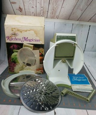 Vintage Popeil Kitchen Magician Food Cutter Slicer Shredder Mid Century Green