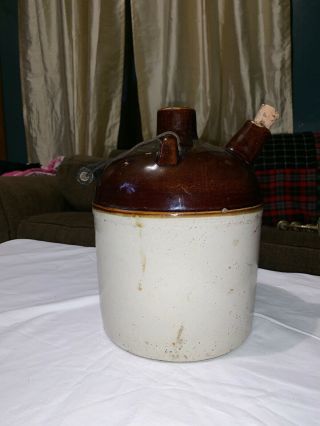 Vintage Antique Glazed Stoneware 1 Gallon Whiskey Jug Crock With Handle - Heavy