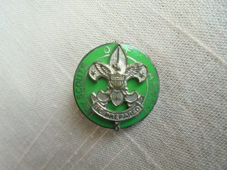 Vintage Boy Scout Scoutmaster Green Enameled Pinback Pin With Safety Pin Clasp