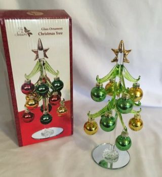 Vintage Tis The Season Christmas Tree With Glass Ornaments