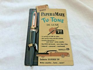 Vtg Nos Papermate Pen Tu - Tone Deluxe Pink Grey Car Color Paper Mate 1950s 2 Tone