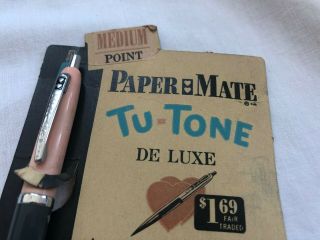 Vtg NOS Papermate Pen Tu - Tone Deluxe Pink Grey Car Color Paper Mate 1950s 2 Tone 3