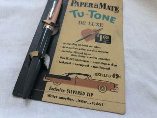 Vtg NOS Papermate Pen Tu - Tone Deluxe Pink Grey Car Color Paper Mate 1950s 2 Tone 4