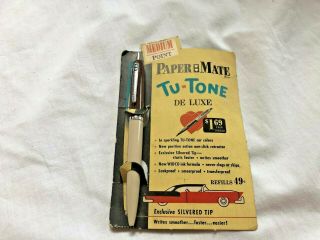 Vtg Nos Papermate Pen Tu - Tone Deluxe Brown Tan Car Color Paper Mate 1950s 2 Tone