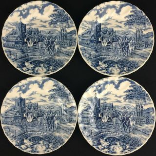 Set Of 4 Vtg Bread Plates Churchill Royal Mail Blue Wessex Stage Coach England
