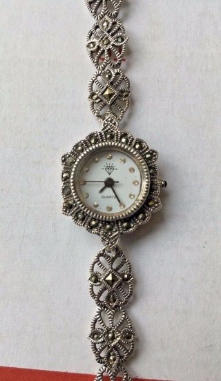 Sterling Silver Marcasite Watch Vtg Art Deco Style 18.  8g 925