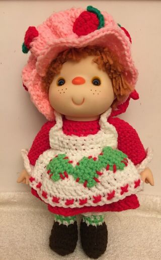Vintage Handmade Strawberry Shortcake Doll Crocheted Very Nicely Made Vinyl Head