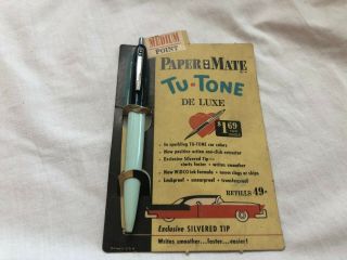 Vtg Nos Papermate Pen Tu - Tone Deluxe Navy Blue Car Color Paper Mate 1950s 2 Tone