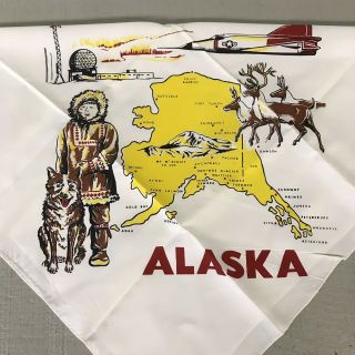 Alaska Souvenir Silk Scarf Vintage Graphics C.  1950 