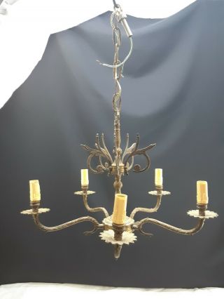 Antique Vintage Cast Brass Ornate Chandelier Five Arm Light Fixture Parts