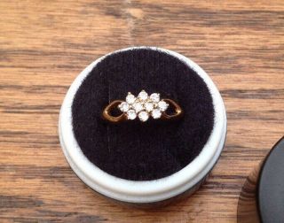Vintage Solid Silver Gilt & White Paste Cluster Ring Size P