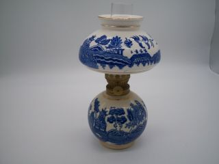 Vintage Miniature Oil Lamp Blue Willow Pattern Japanese Porcelain 8 