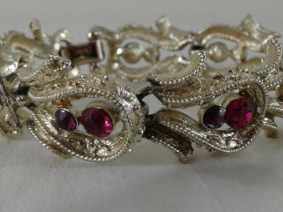 Vintage Coro Signed Gold - Tone Pink Amethyst Rhinestone Bracelet Earring Set