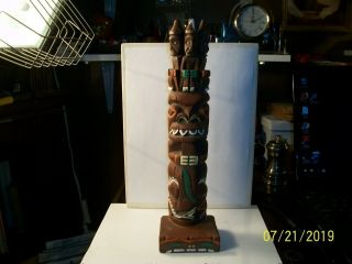 Vtg " Creed Totems " Hand Carved/painted Wood Totem " Three Wise Men " Alaska 13 " T