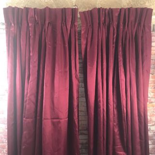 Vtg Ashley Jcp Drapes Pair 2 Panel Curtain Set Lined Custom Burgundy W Hooks