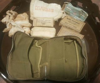 Vintage Military Wwii Ww2 U.  S.  Medical Department First Aid Field Kit Bag Full