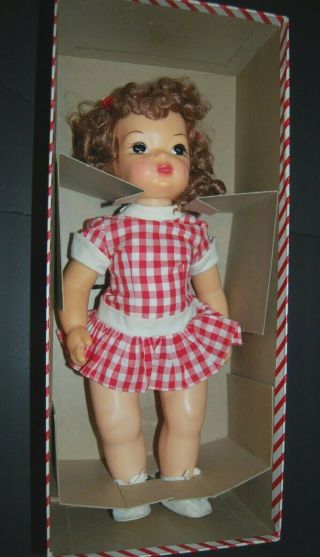 Vintage Terri Lee Doll Brunette Hard Plastic 16 " Red White Check Dress
