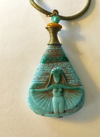 Vintage Art Deco Max Neiger Brass Sun Goddess Czech Glass Necklace