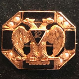 Vintage Masonic Scottish Rite 32 Degree Double Headed Eagle 14K Gold Pin. 2