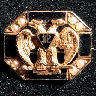 Vintage Masonic Scottish Rite 32 Degree Double Headed Eagle 14K Gold Pin. 3