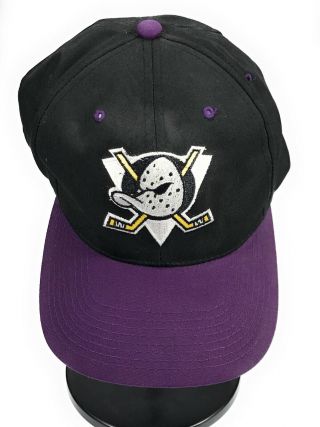 Vtg.  Nhl Mighty Ducks Hockey Snapback Adjustable Black Purple Baseball Cap Hat