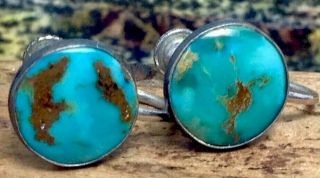 Vintage Southwest Sterling Silver Turquoise Screw - Back Earrings (e100)